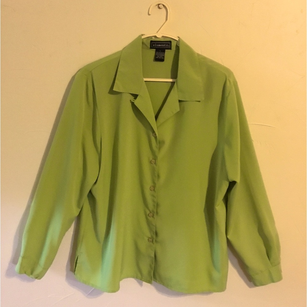 Long Sleeve Green Notched Collar Blouse